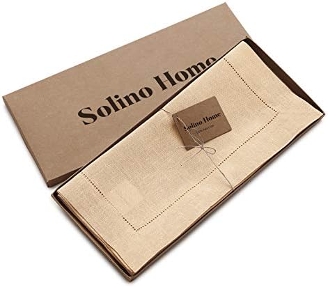 Solino Home 100% Pure Linen Dining Table Runner Beige Hemstitch, 14 x