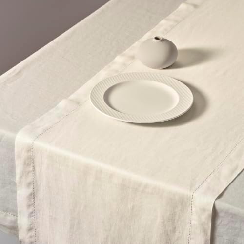 Solino Home 100% Linen Ivory Table Runner 108 Inches Long, 16 x 108 in