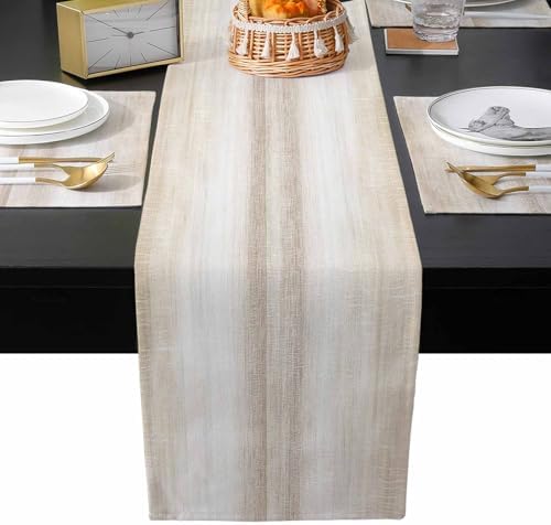 Khaki Ombre Table Runner and Placemats for Dining Table, Burlap Coffee
