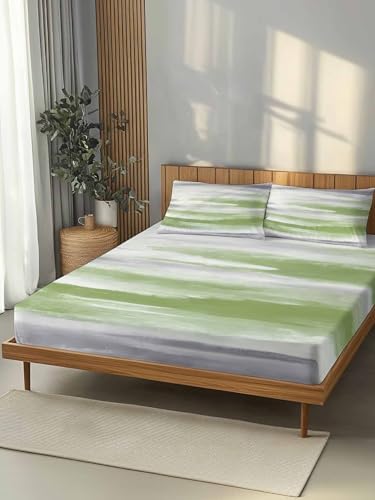 Sage Green Gray Full Fitted Sheet Set, Neutral Abstract White Ombre
