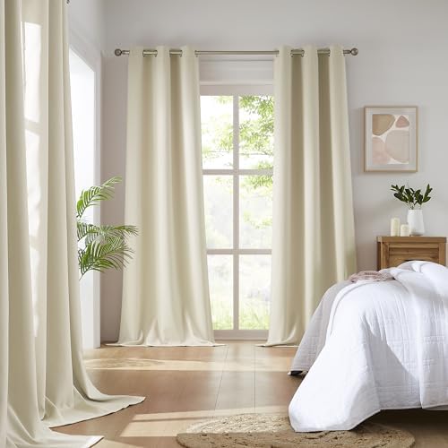DUALIFE Cream Beige Room Darkening Curtains 42 x 63 Inch Length for