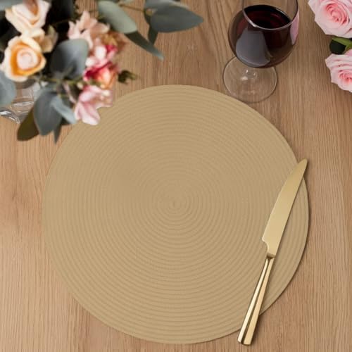 Round Placemats Set of 8 Beige Place Mats Washable Woven Placemat