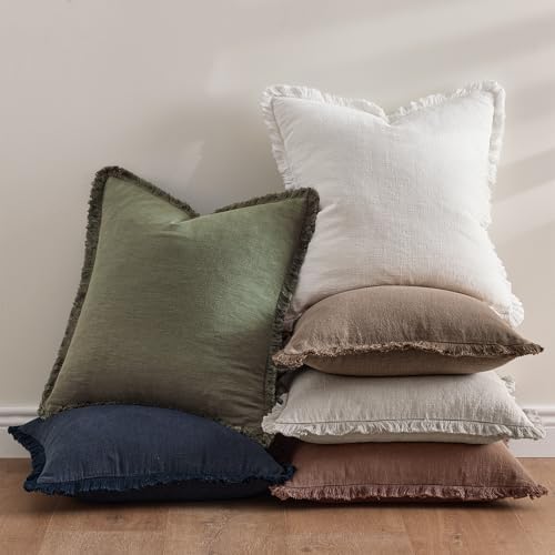 ANRODUO Euro Decorative Linen Pillow Covers 22×22 Light Olive Green