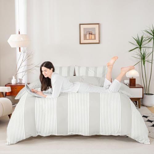 Erosebridal Gray Geometric Striped Comforter Cover King Simple Stripe