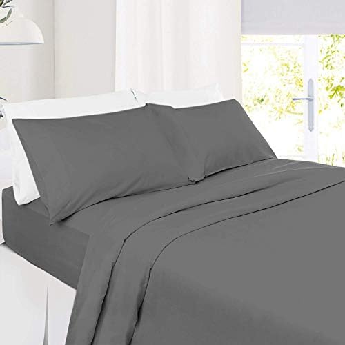 4PCS Cotton King/Charcoal Bed Sheets Set 800 Thread Count 100% Combed
