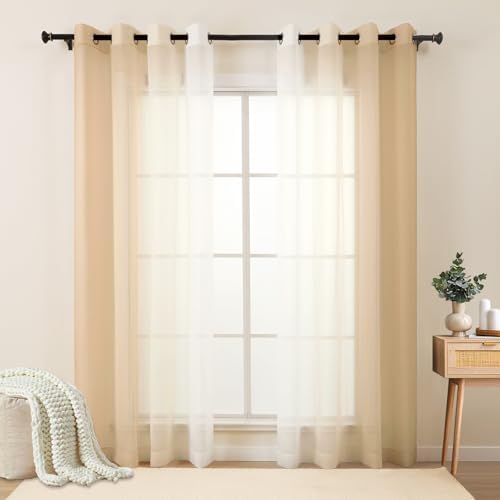 L.Z.E Beige Ombre Sheer Curtains 84 Inches Long for Living Room