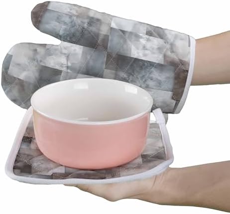 Oven Mitts and Pot Holder Set for Kitchen, Splicing Blocks Abstract
