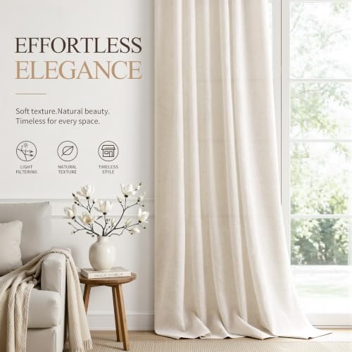Hokibero Cream Linen Curtains 120 Inches Long for Living Room 2 Panels