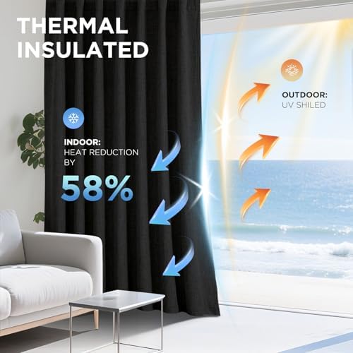 Joydeco 100% Blackout Curtains for Bedroom, Natural Linen Curtains
