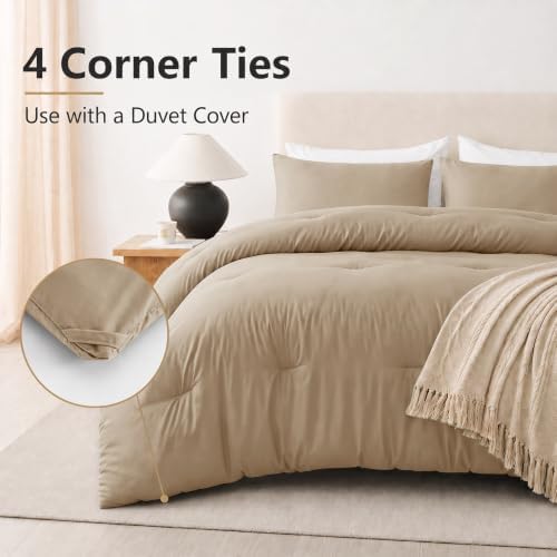 CozyLux King Comforter Set, 3 Pieces Down Alternative Bedding, Taupe