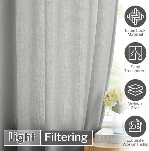 Melodieux Gray Semi Sheer Curtains 63 Inch Length for Living Room