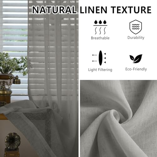 Macochico Sheer Curtains 108 Inches Long Linen Texture Pinch Pleated
