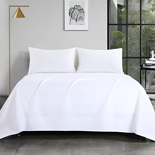 HOMBYS White Oversized King Flat Sheets Extra Large,Soft & Durable Bed