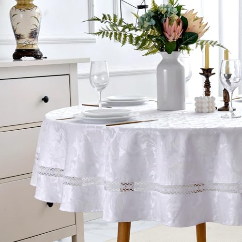 EHouseHome Heavy Duty Fabric Tablecloth with White