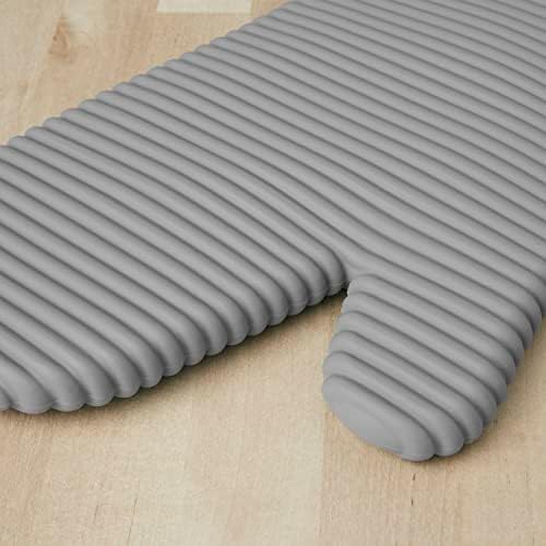 KitchenAid Ribbed Soft Silicone Oven Mitt Set, 7"x13", Grey 2 Count &
