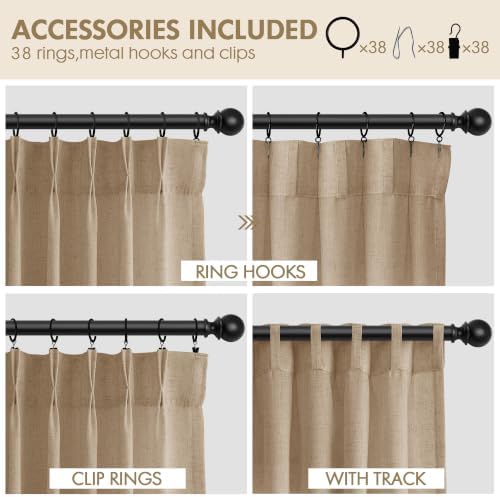 Aersas Linen Pinch Pleated Curtains 108 Inches Long 4 Panels Sand