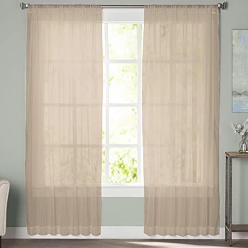 Solid Color Sheer Curtains 108 Inches Long, Light Khaki Sheer Window