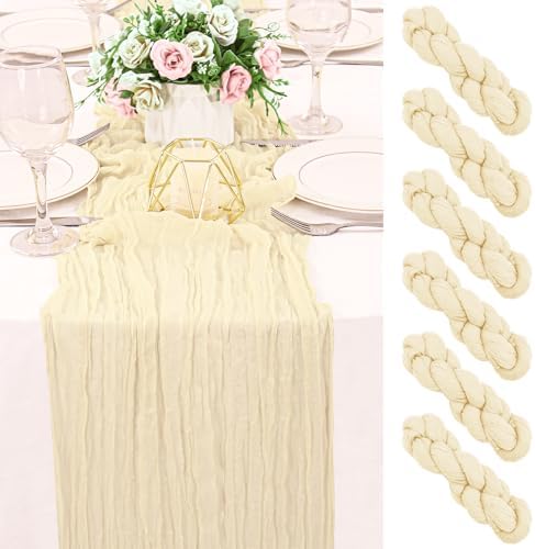 6 Pack 120 Inch Beige Cheesecloth Table Runner Boho Rustic Gauze Sheer