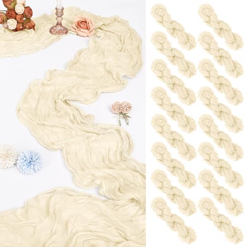 16 Pack 10Ft Cheesecloth Table Runner Ivory, 20 x 120 Inch Rustic