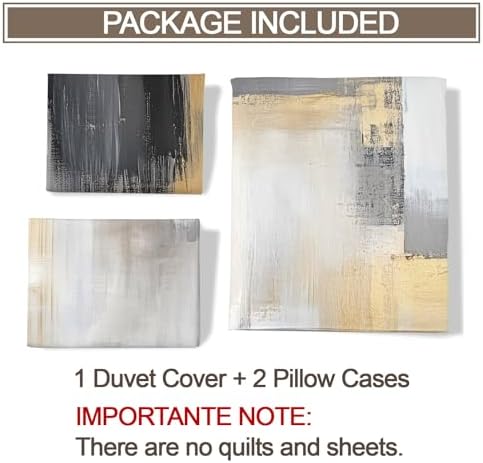 Gold Gray Block Comforter Set King Brush Stroke Duvet Cover Set