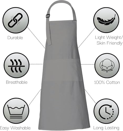 Adjustable Apron with Pocket, Navy Blue, Kitchen Cooking Bib Apron