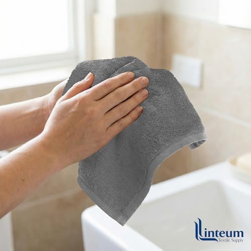 Linteum Zero Twist Washcloths 12x12, 100% Cotton – Grey, 24-Pack