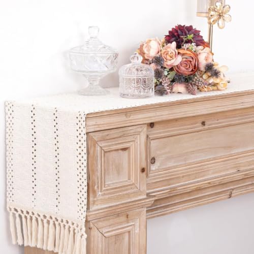 Table Runner Tassel Cotton Linen Pattern Bohemian Beige A 12*108 in