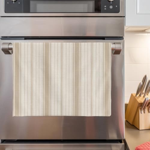 Beige Striped Kitchen Towels Set of 3, Absorbent Dish Towels for
