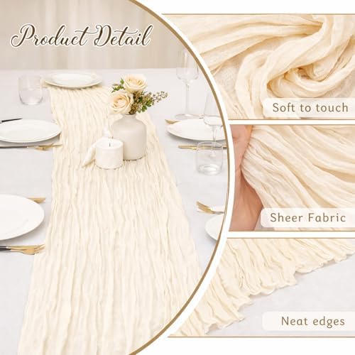 10 Pack Beige Cheesecloth Table Runner 22x120 Inch Boho Gauze Table