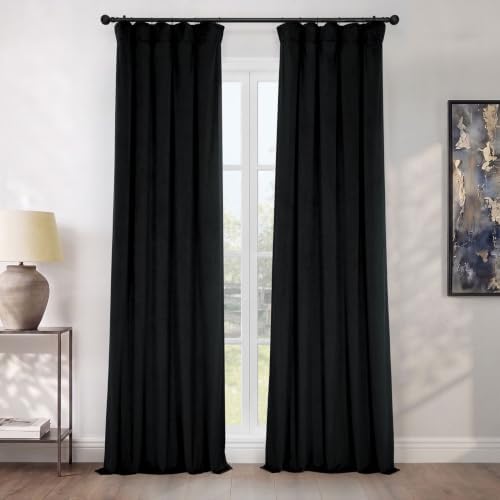 Plush Velvet Curtains for Living Room (1 Panel) - 50W x 120L, Black