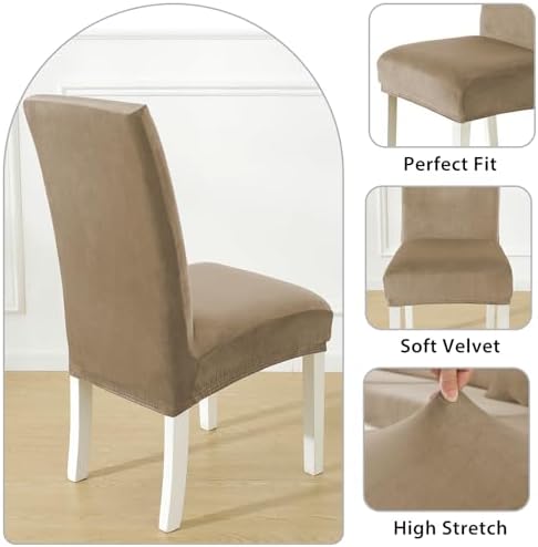 Velvet Dining Room Chair Covers Set of 6, Soft Thick, Camel