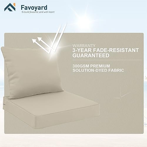 Favoyard Outdoor Patio Seat Cushions Set, 24 x 24 Inch, Waterproof