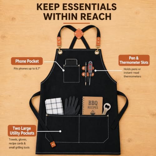 Toyvian Unisex Chef Apron with Pockets, Water & Oil Resistant for