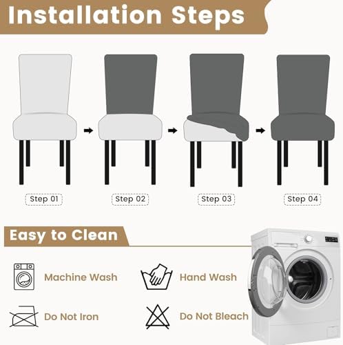 Rakila Jacquard Dining Washable Chair Covers Set of 6 Removable
