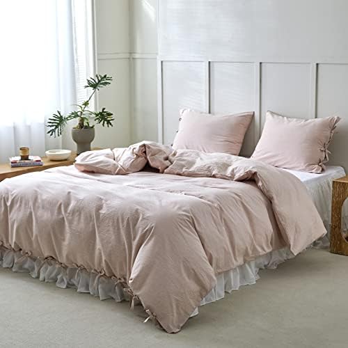 BISELINA 100% Washed Cotton Duvet Cover Set 3pcs with Bowknot Ties