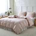 BISELINA 100% Washed Cotton Duvet Cover Set 3pcs with Bowknot Ties