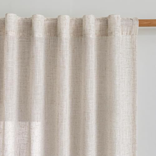MYSKY HOME Natural Linen Sheer Curtains 63 Inch Length for Bedroom