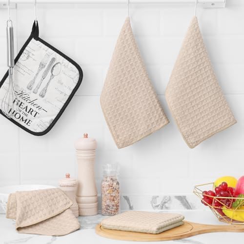 Homaxy Microfiber Waffle Weave Kitchen Dish Cloths, 6 Pack, Beige