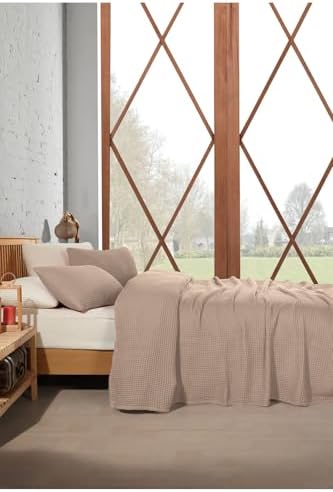 Waffle Weave Bedspread Queen Size Stone Gray 100% Cotton Lightweight