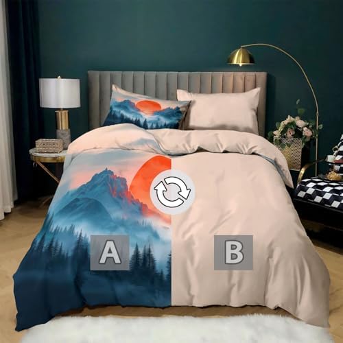 King Duvet Cover Set Natural Landscape Mountains Forest Soft