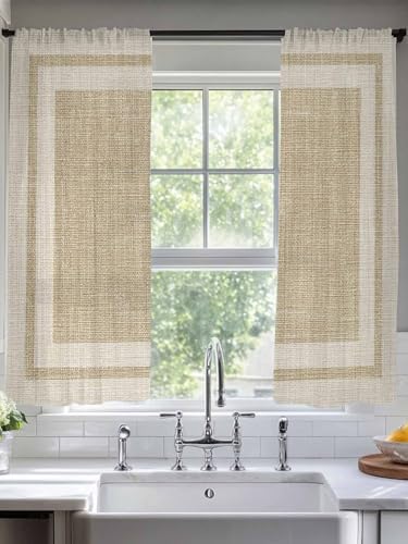 Beige Vintage Semi Sheer Curtains 72 inch Length 2 Panels Set Rustic