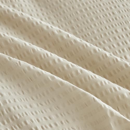 SUSYBAO Khaki Textured Duvet Cover Queen 100% Cotton 3 Pieces Set