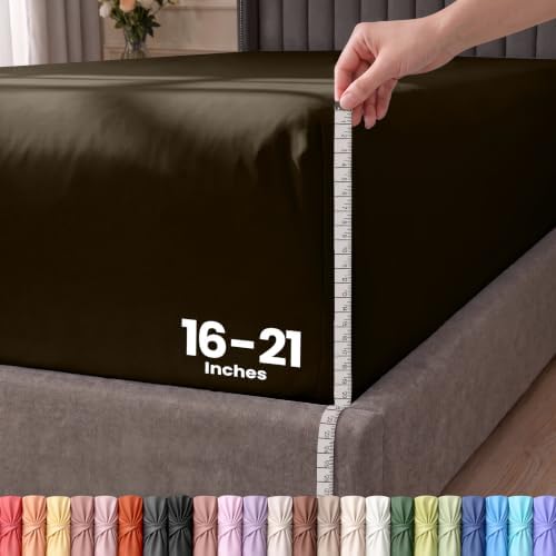 Extra Deep Pocket Queen Fitted Sheet, Fits 16-21 Inch Mattress, Brown