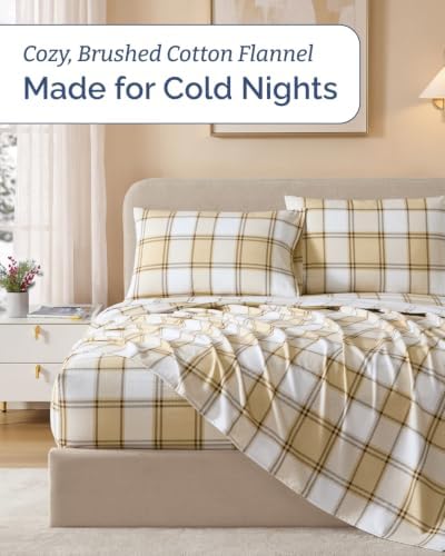 Flannel Christmas Sheets - 100% Cotton Flannel Sheet Set - Taupe Plaid