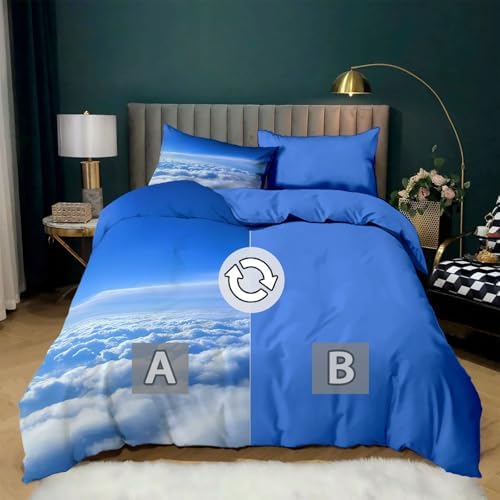 California King Duvet Cover Set Modern Blue Sky White Clouds Soft