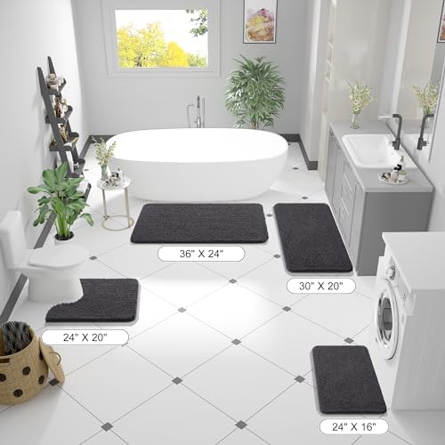 OLANLY Chenille Bath Mat and Bathroom Rugs Sets 2 Piece, Bath Mat Size
