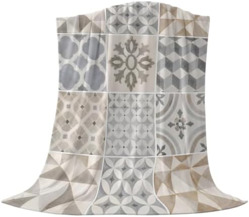 Boho Patchwork Blanket Plush Cozy Fuzzy Throw Blanket for