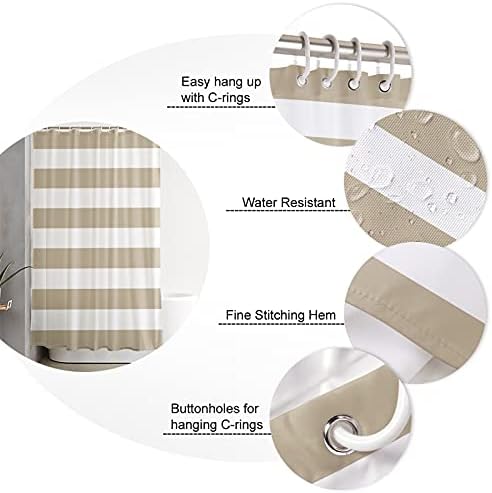 Tan Taupe Stripe Shower Curtain for Bathroom Hotel Quality Fabric