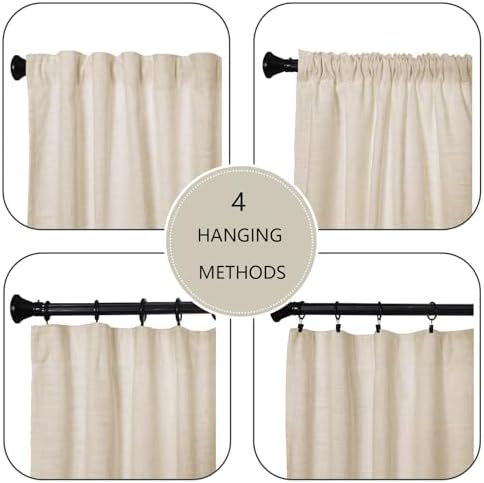 120 Inches Long Linen Room Darkening Rod Pocket Curtain, 2 Panels