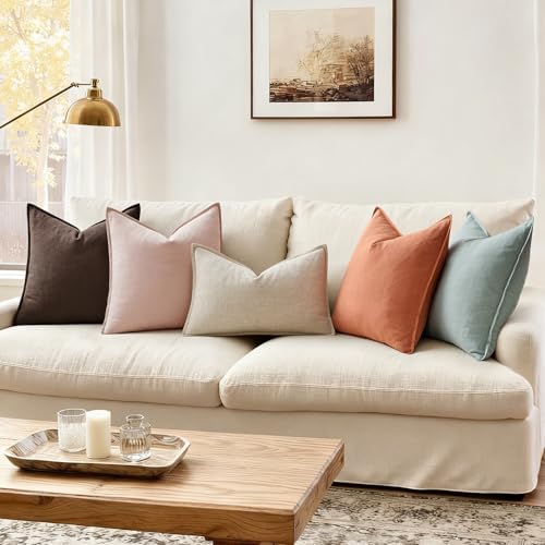 ANRODUO Decorative Linen Pillow Covers 18x18 Inch Coral Pack of 2